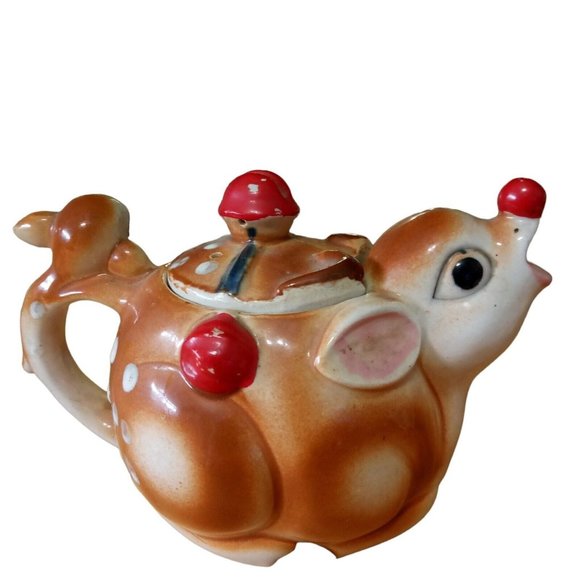 Vintage Ceramic Deer Tea Set Teapot Creamer Sugar Japan Bambi - Picture 5 of 15